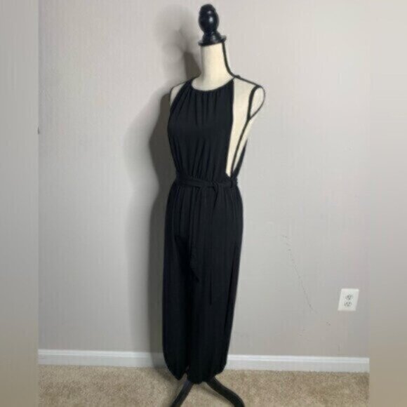 Hot Miami Styles Black Slit Hem Belted Harem Jumpsuit - Picture 4 of 13